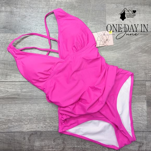 Adisputent Lace Up Strappy Back Tummy Control One Piece Swimsuit Size M - Picture 1 of 5